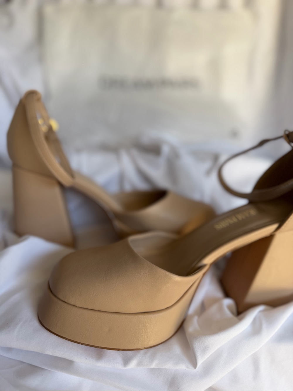 Dream Pairs Neutral Tan Ankle-Strap Platform Block Heels